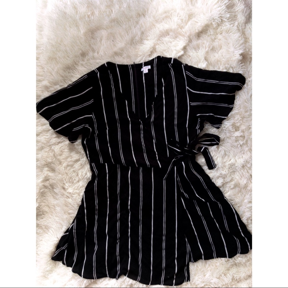 Black and White Striped Wrap Dress.
